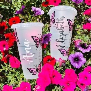 2 Customizable Butterfly Starbucks Cold Cup (Lilac and Ice blue)